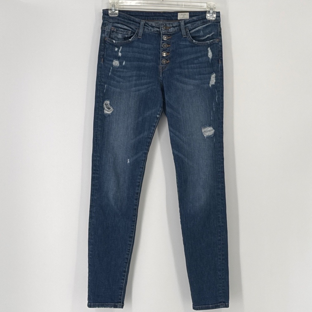Bridge by Gly Skinny Jeans Womens 29 Blue Distressed Button Fly Denim